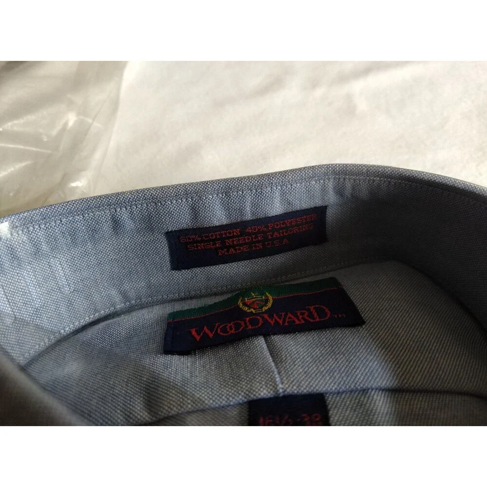 Vtg Woodward Dayton Single Needle Tailoring Blue Oxford Shirt 16.5/38 USA 1980s - Picture 3 of 13